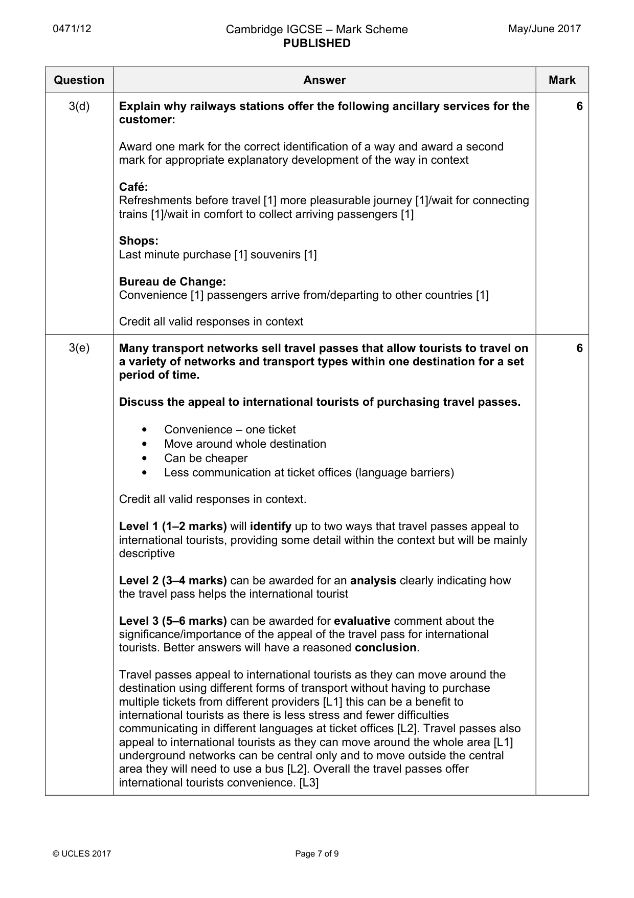 Mark scheme, page 7 of 9