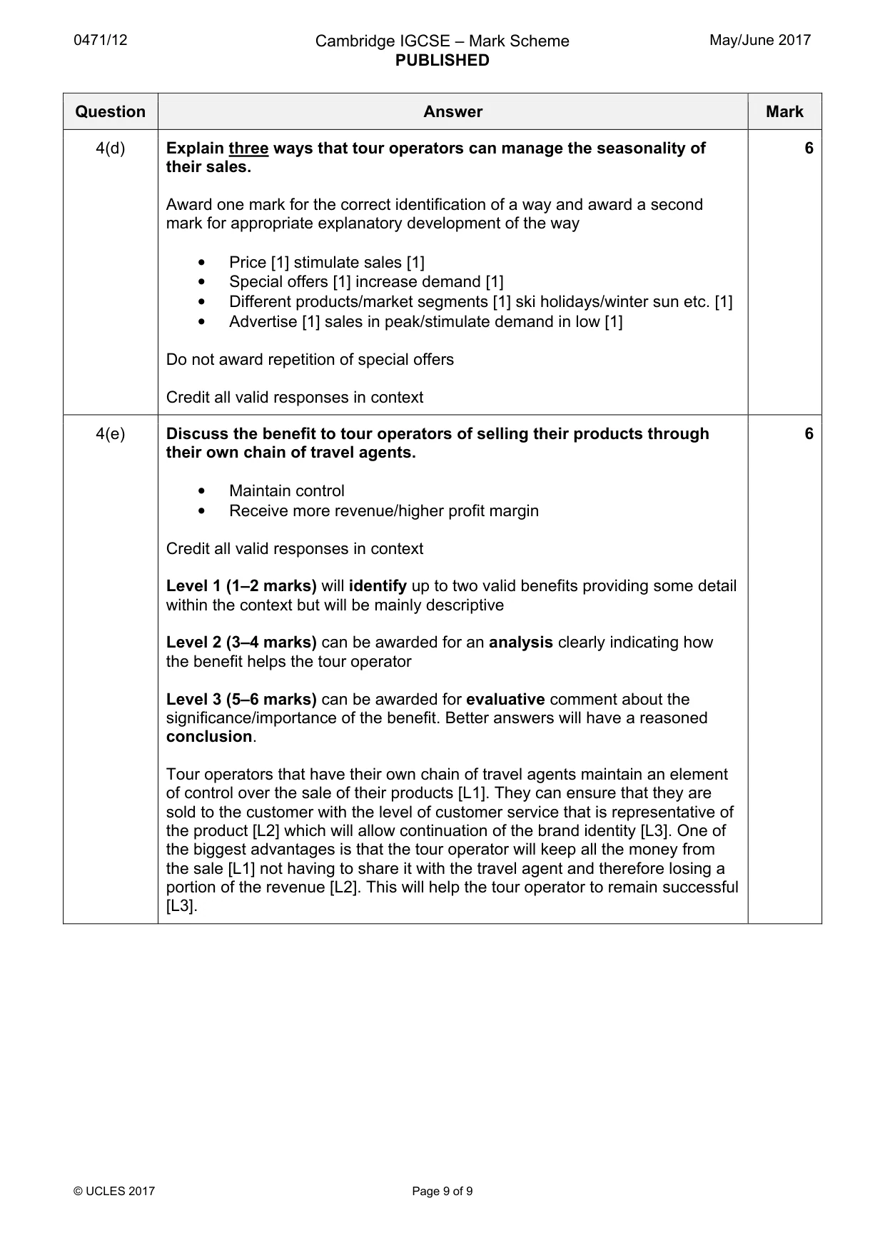 Mark scheme, page 9 of 9