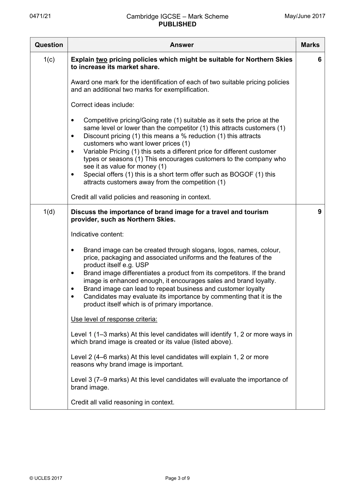 Mark scheme, page 3 of 9