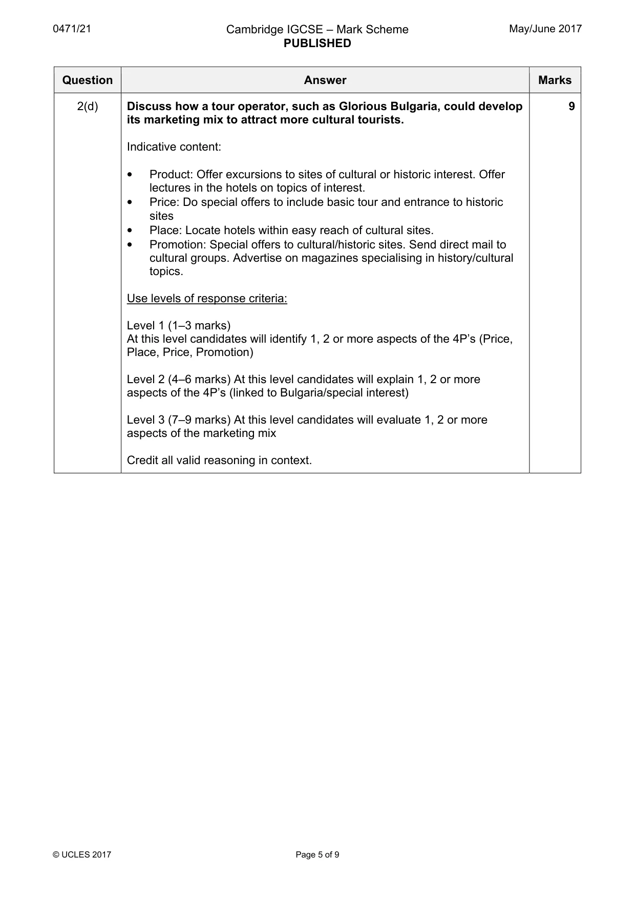 Mark scheme, page 5 of 9