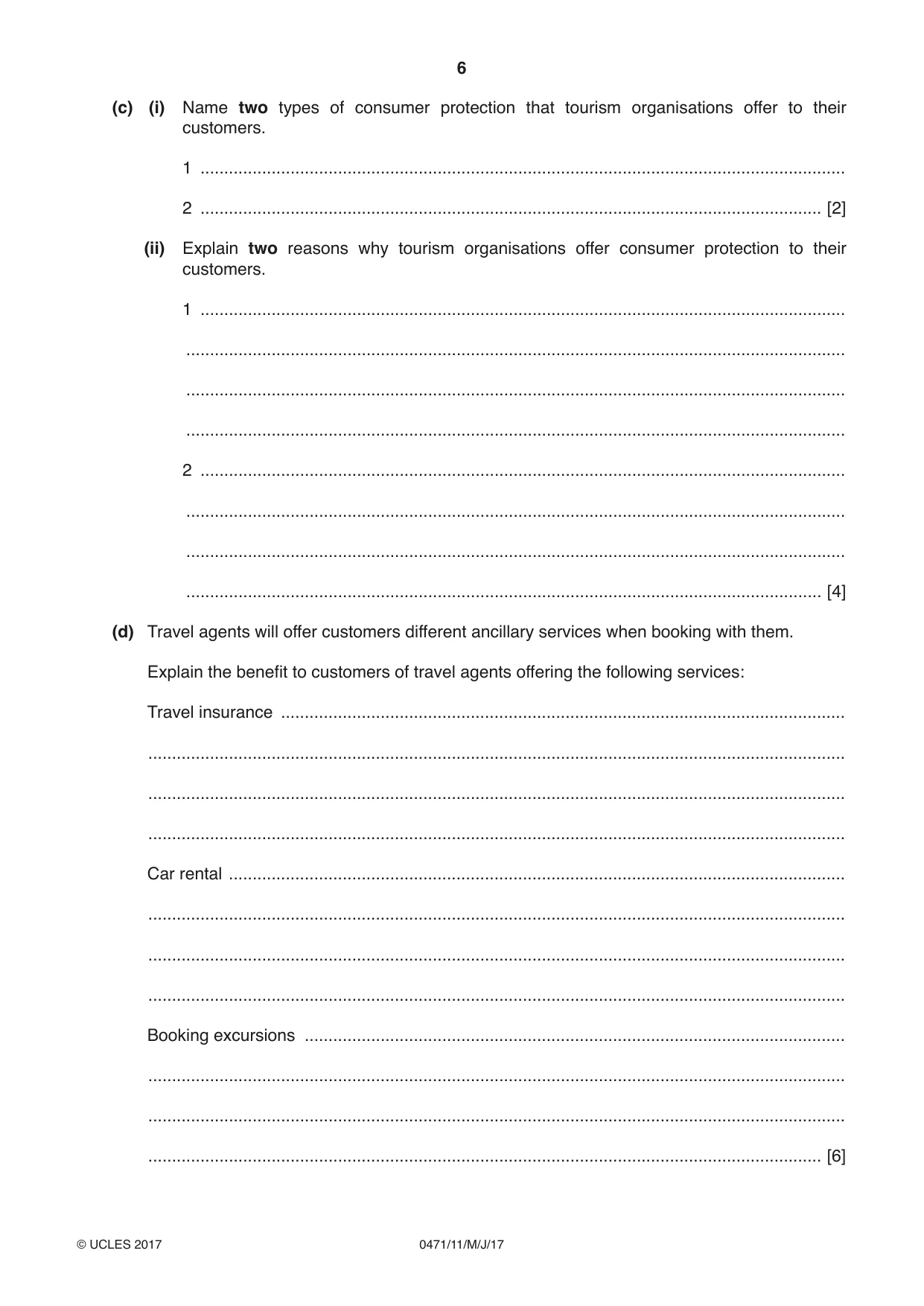 Cambridge IGCSE Travel and Tourism 0471 2017 May/June Paper 1 · Variant 1 question paper, page 6 of 12
