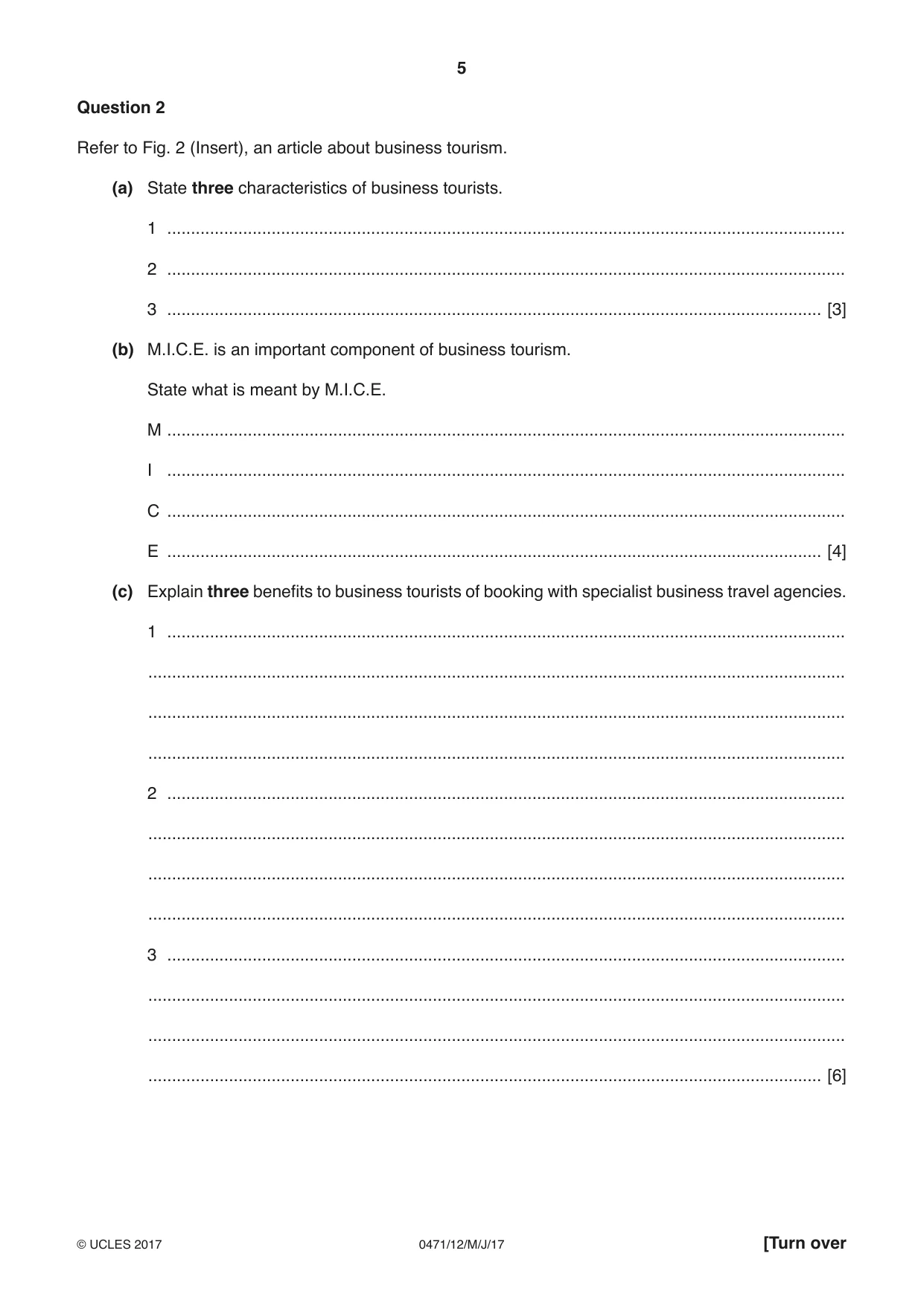Cambridge IGCSE Travel and Tourism 0471 2017 May/June Paper 1 · Variant 2 question paper, page 5 of 12