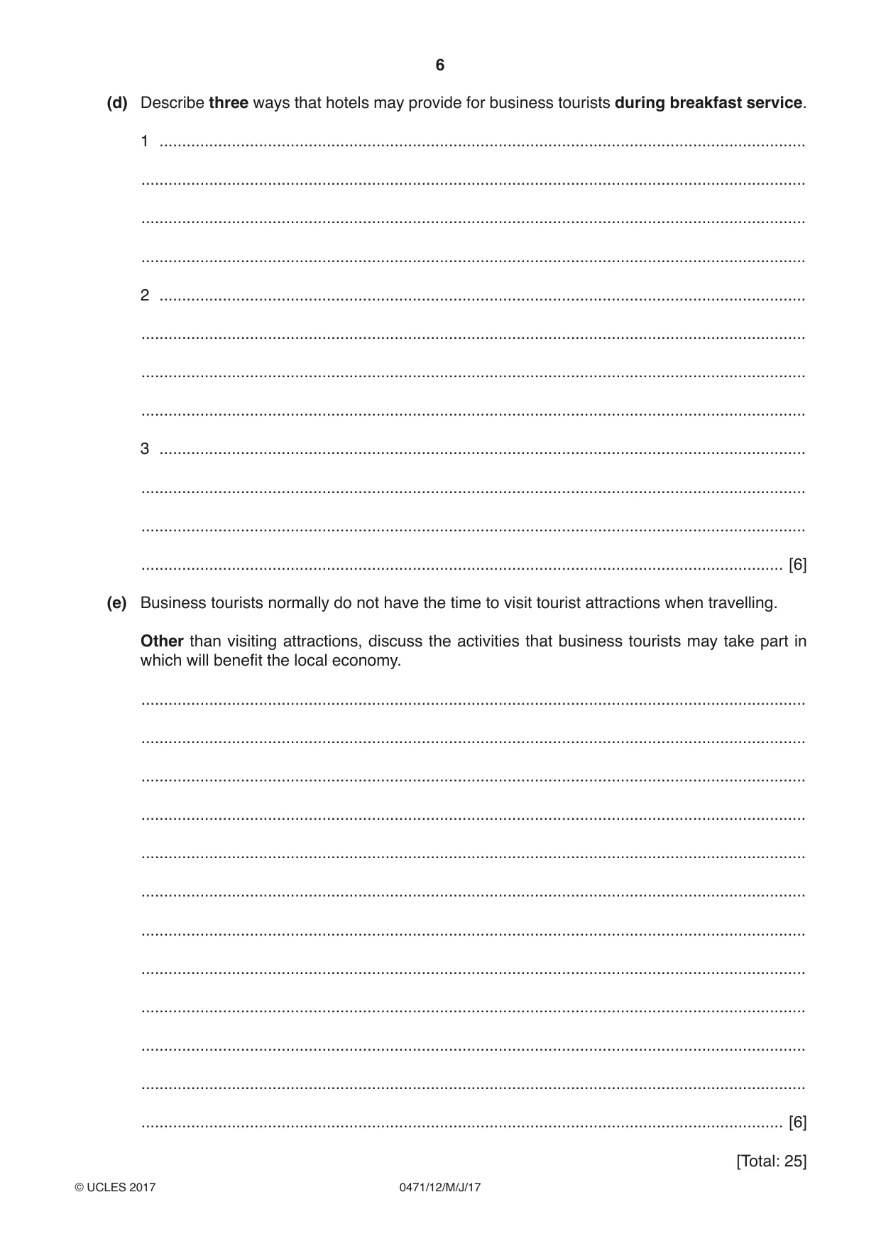 Cambridge IGCSE Travel and Tourism 0471 2017 May/June Paper 1 · Variant 2 question paper, page 6 of 12