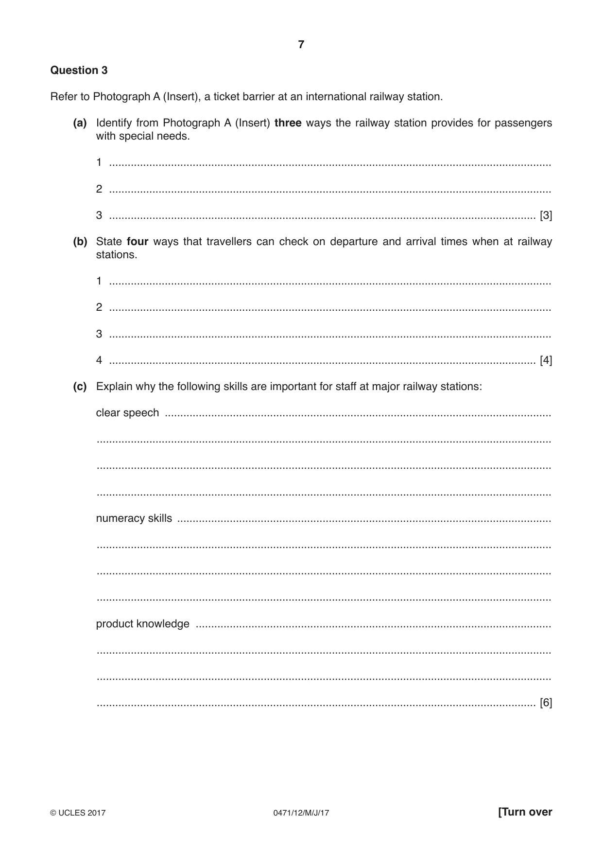 Cambridge IGCSE Travel and Tourism 0471 2017 May/June Paper 1 · Variant 2 question paper, page 7 of 12
