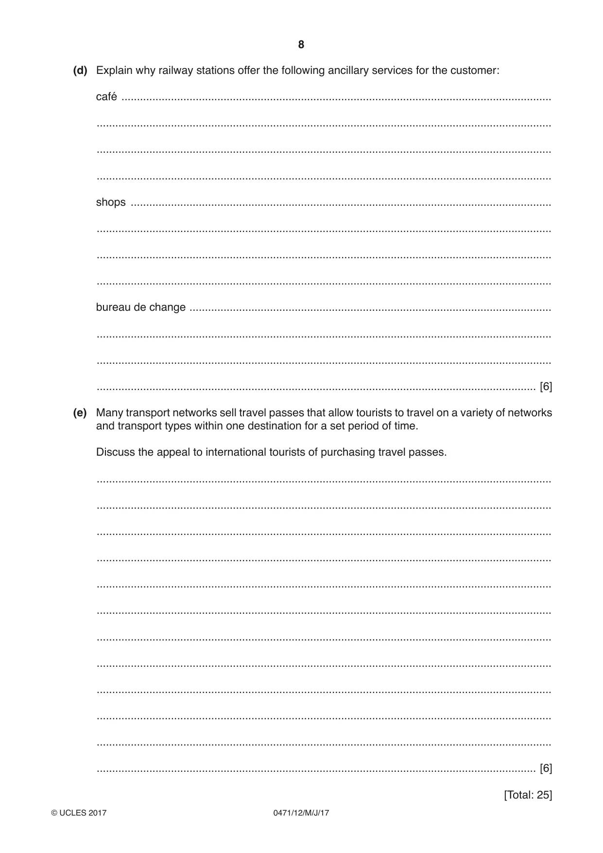 Cambridge IGCSE Travel and Tourism 0471 2017 May/June Paper 1 · Variant 2 question paper, page 8 of 12