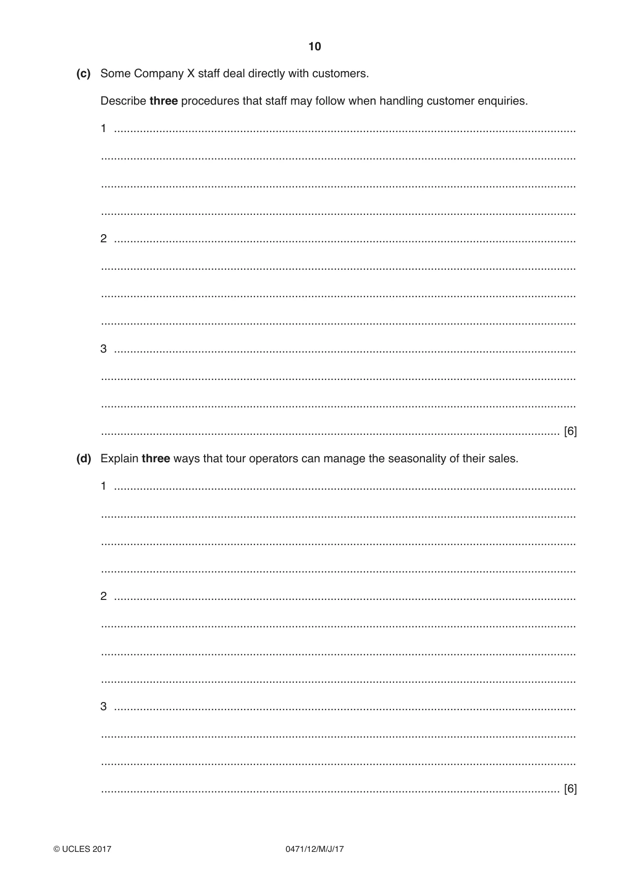 Cambridge IGCSE Travel and Tourism 0471 2017 May/June Paper 1 · Variant 2 question paper, page 10 of 12