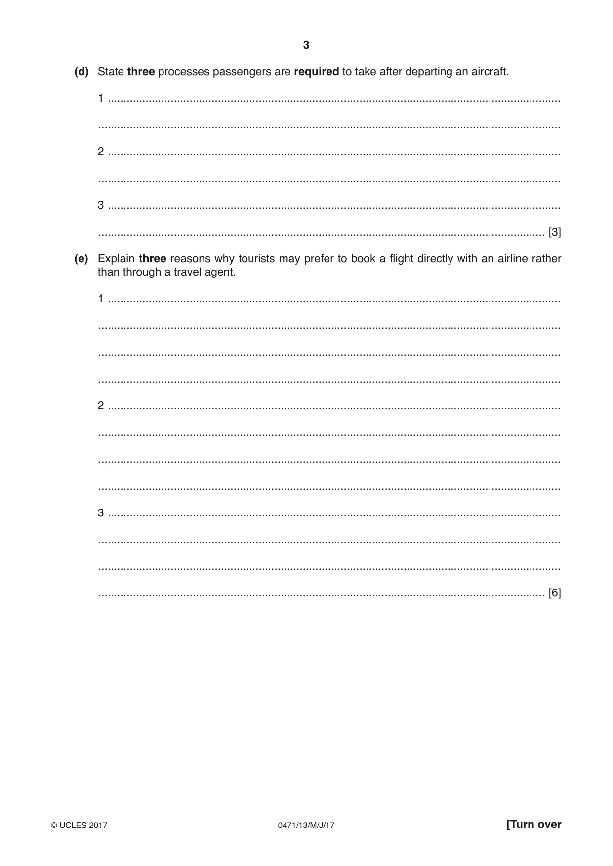 Cambridge IGCSE Travel and Tourism 0471 2017 May/June Paper 1 · Variant 3 question paper, page 3 of 12