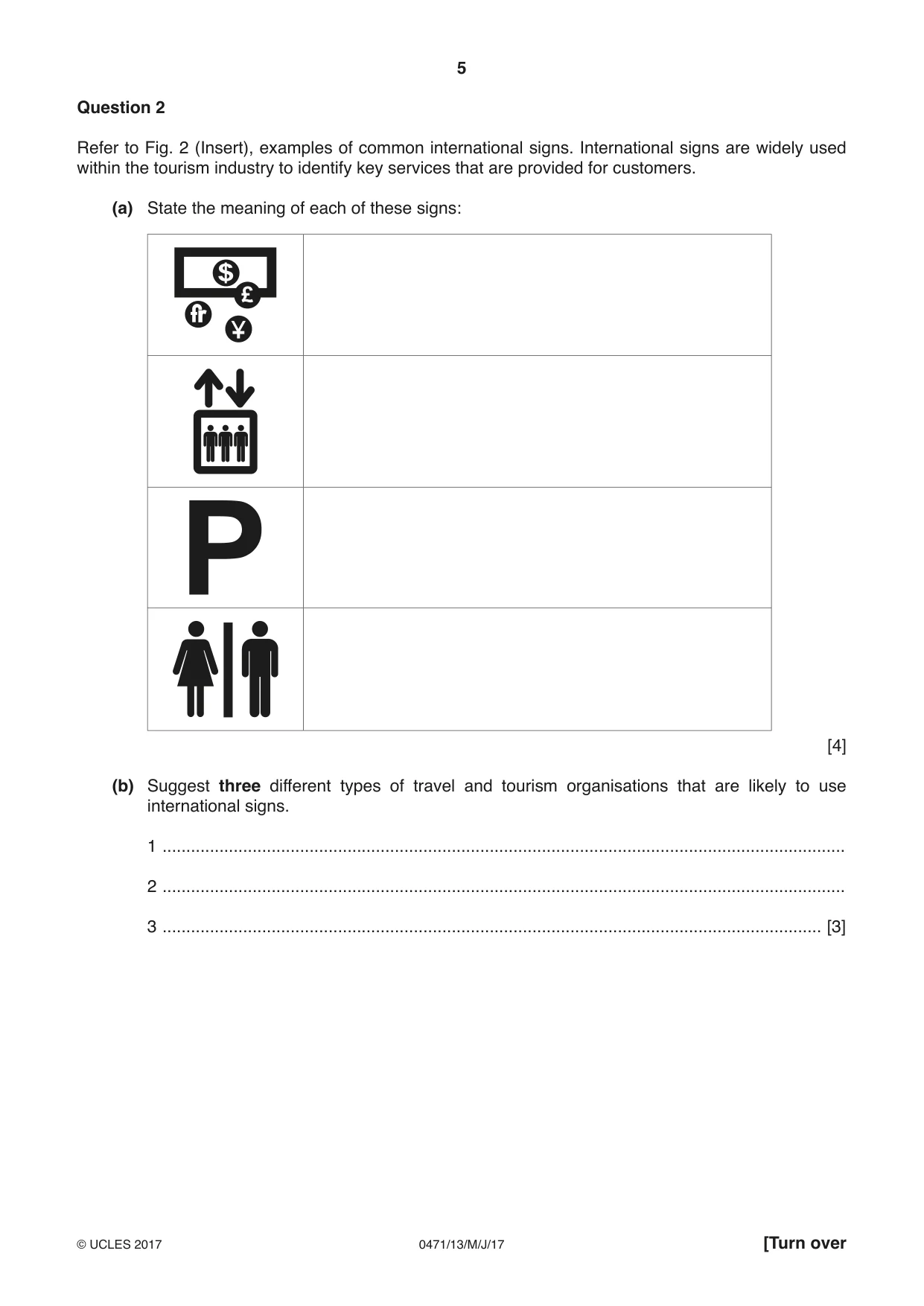 Cambridge IGCSE Travel and Tourism 0471 2017 May/June Paper 1 · Variant 3 question paper, page 5 of 12