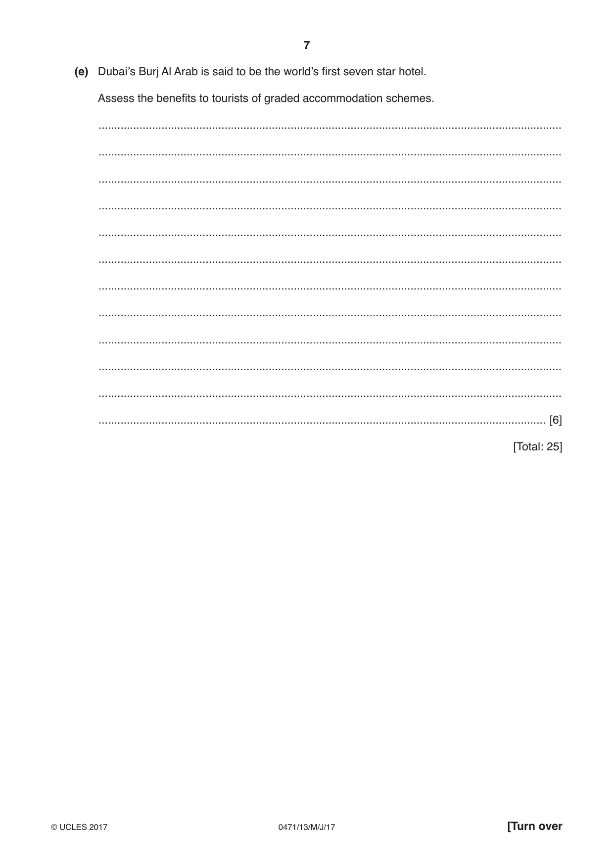 Cambridge IGCSE Travel and Tourism 0471 2017 May/June Paper 1 · Variant 3 question paper, page 7 of 12