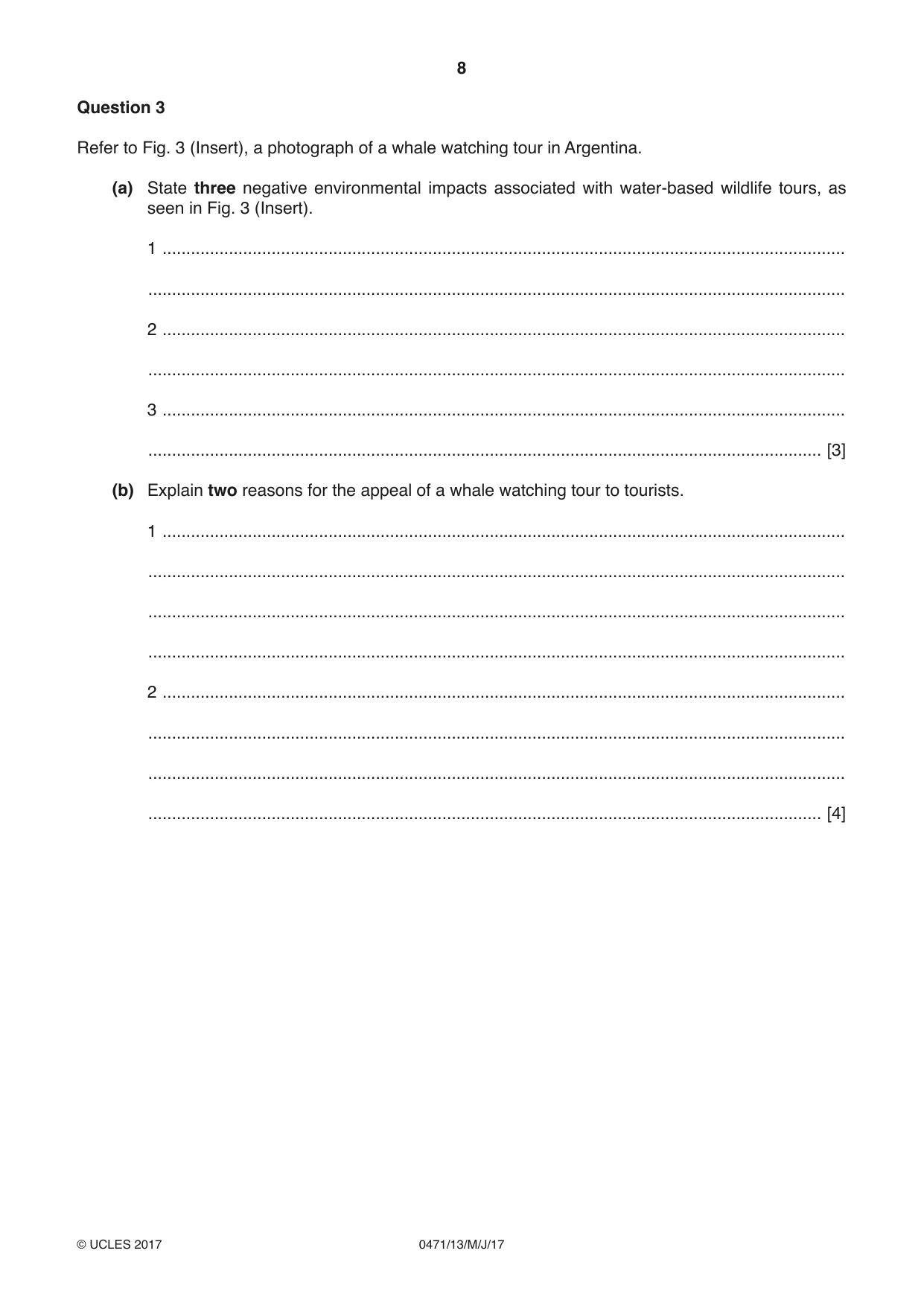 Cambridge IGCSE Travel and Tourism 0471 2017 May/June Paper 1 · Variant 3 question paper, page 8 of 12