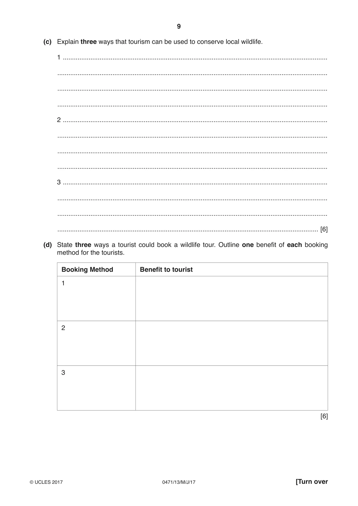 Cambridge IGCSE Travel and Tourism 0471 2017 May/June Paper 1 · Variant 3 question paper, page 9 of 12