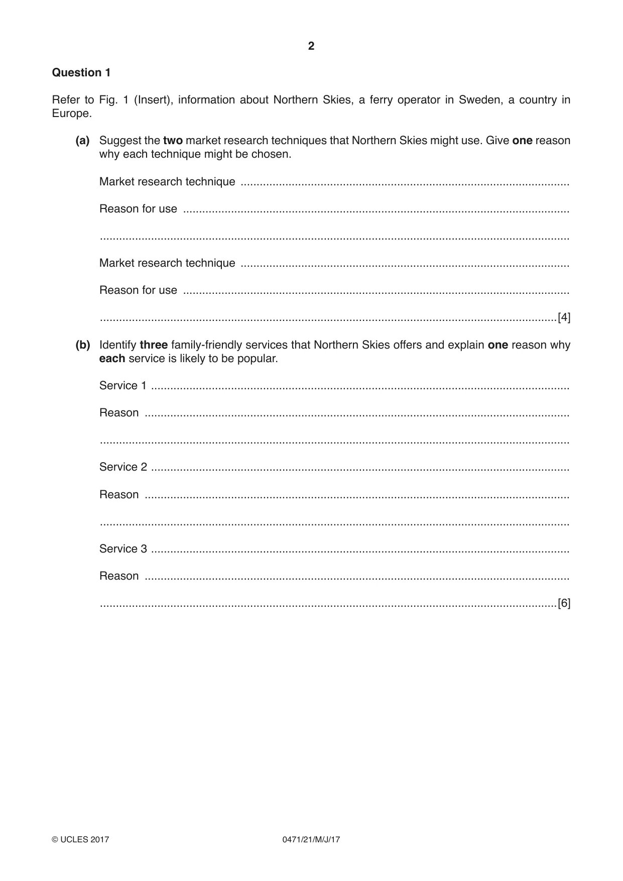 Cambridge IGCSE Travel and Tourism 0471 2017 May/June Paper 2 · Variant 1 question paper, page 2 of 16