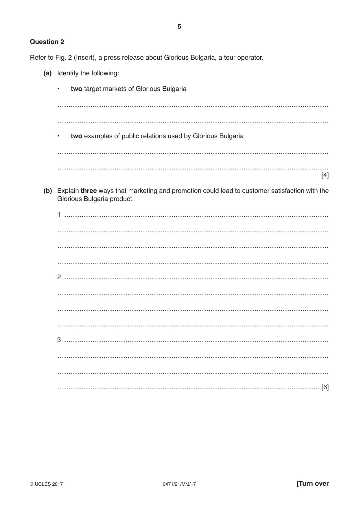 Cambridge IGCSE Travel and Tourism 0471 2017 May/June Paper 2 · Variant 1 question paper, page 5 of 16