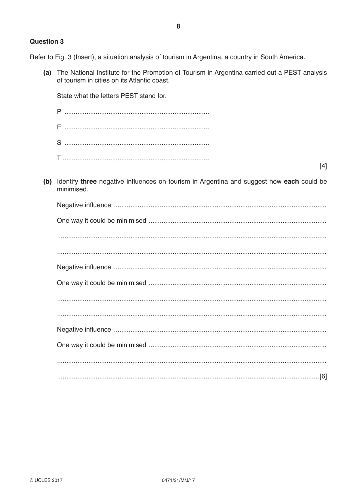 Cambridge IGCSE Travel and Tourism 0471 2017 May/June Paper 2 · Variant 1 question paper, page 8 of 16
