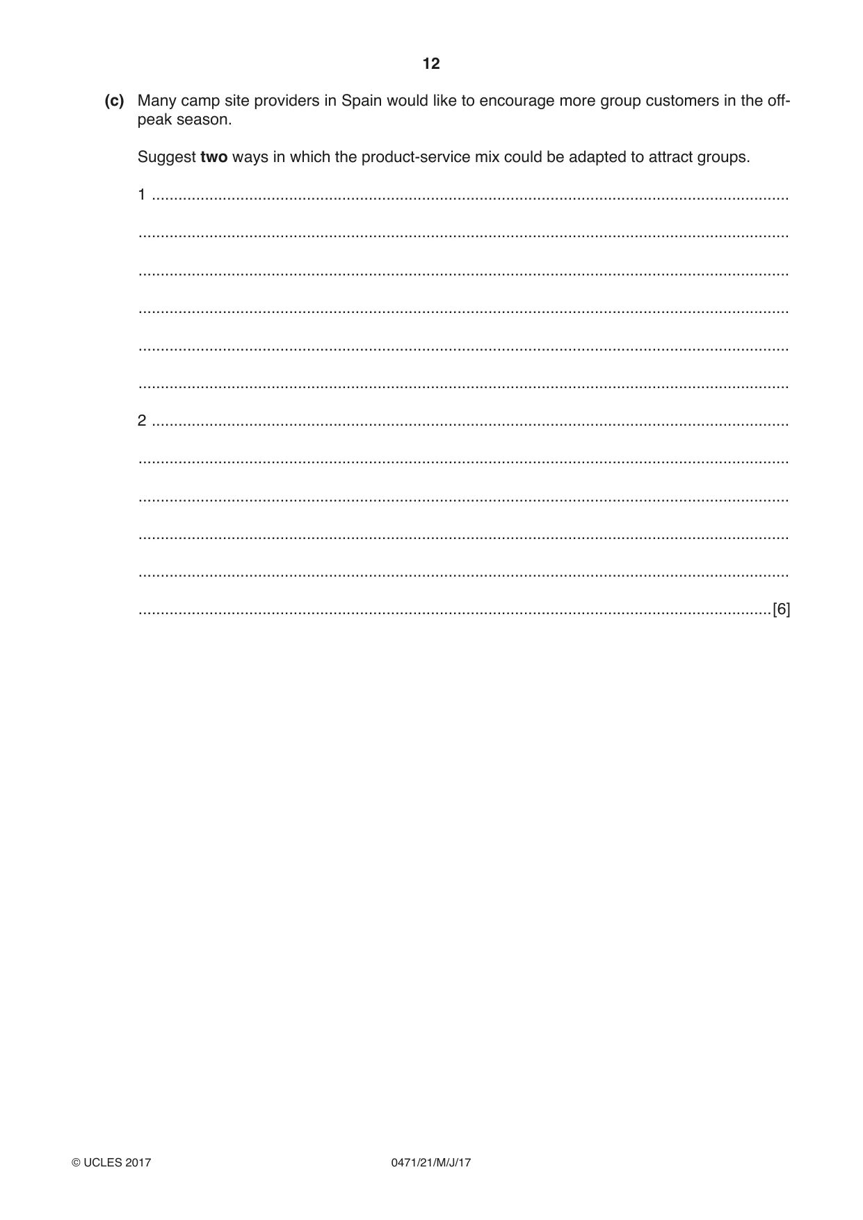 Cambridge IGCSE Travel and Tourism 0471 2017 May/June Paper 2 · Variant 1 question paper, page 12 of 16