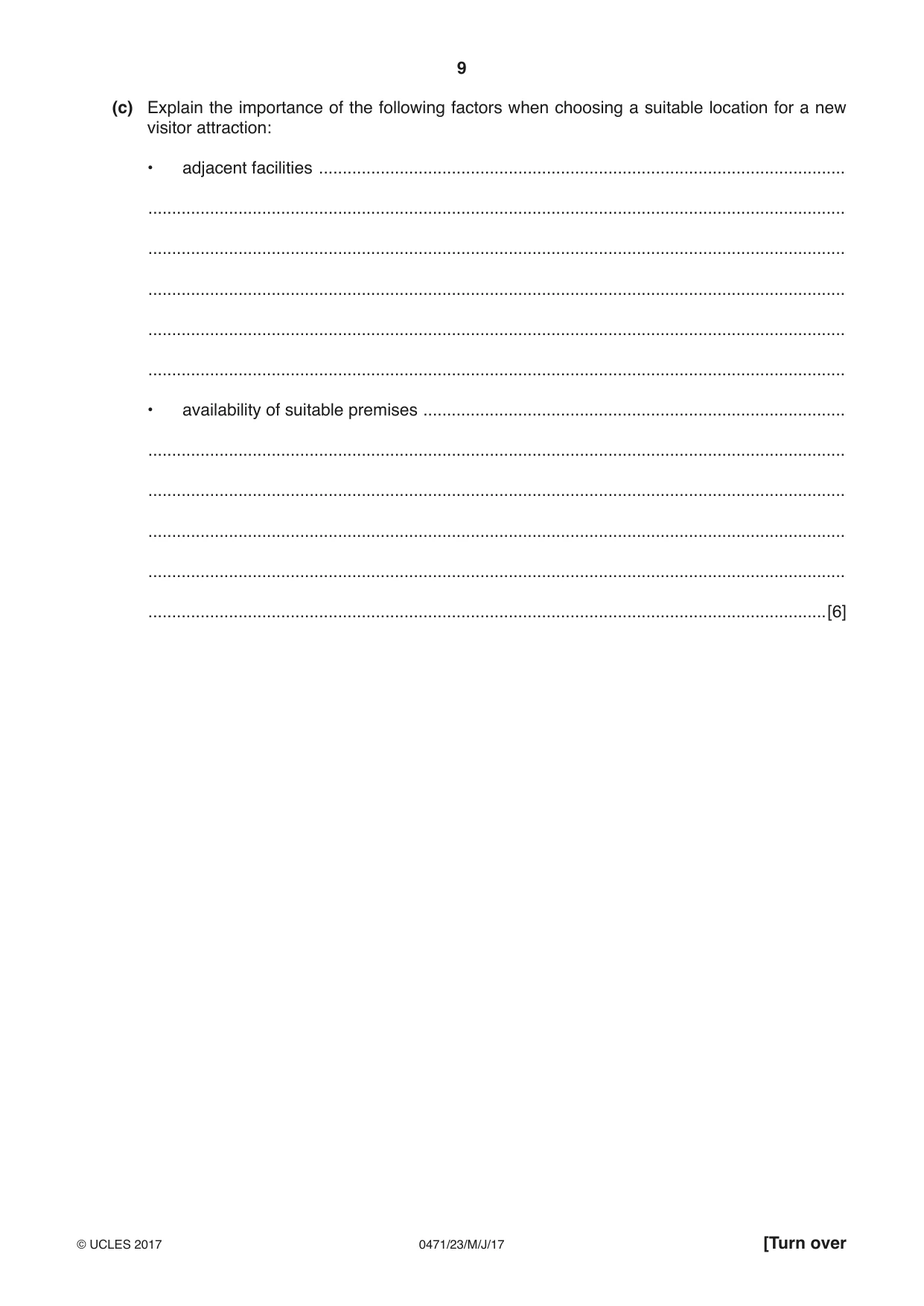 Cambridge IGCSE Travel and Tourism 0471 2017 May/June Paper 2 · Variant 3 question paper, page 9 of 16