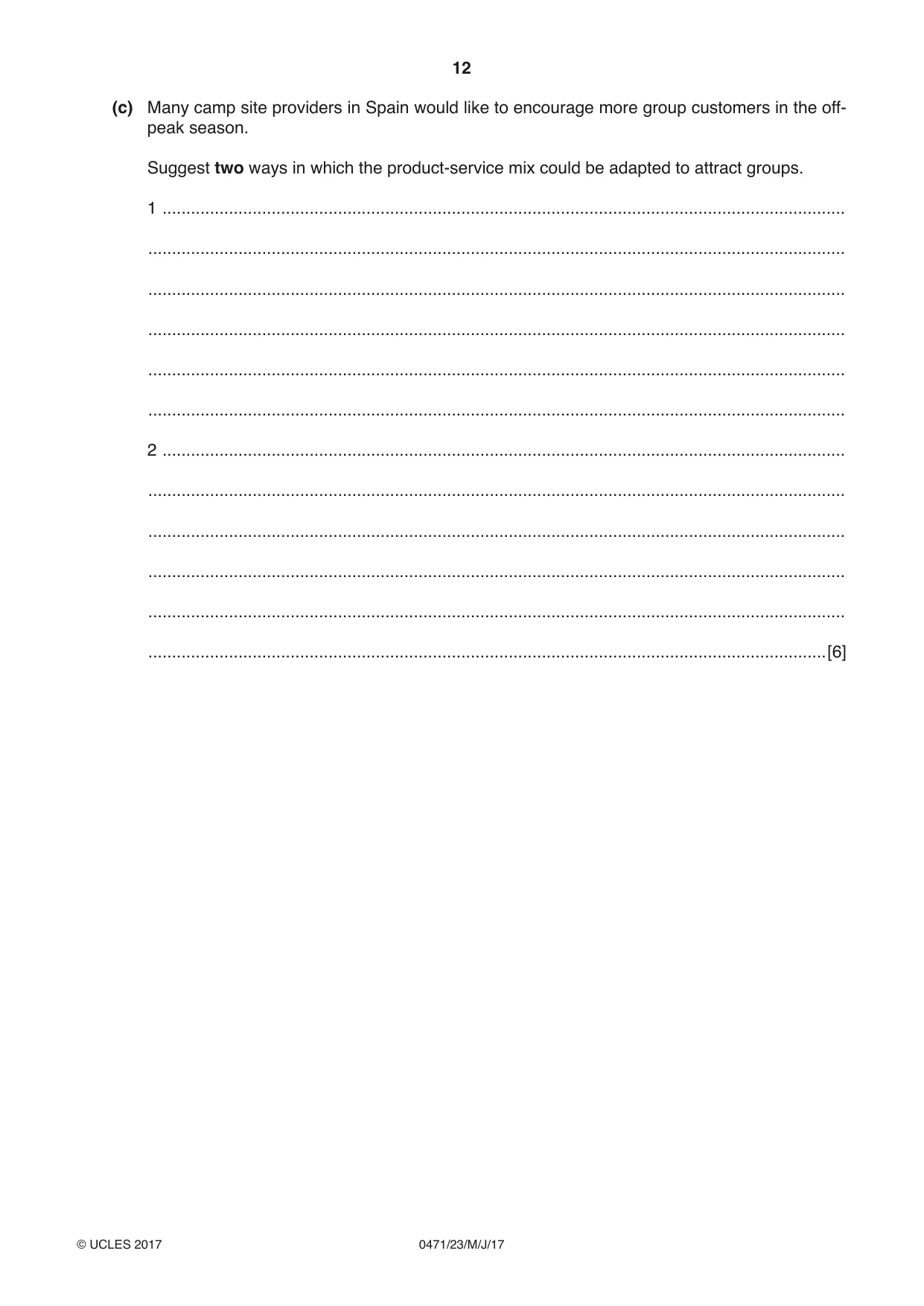 Cambridge IGCSE Travel and Tourism 0471 2017 May/June Paper 2 · Variant 3 question paper, page 12 of 16