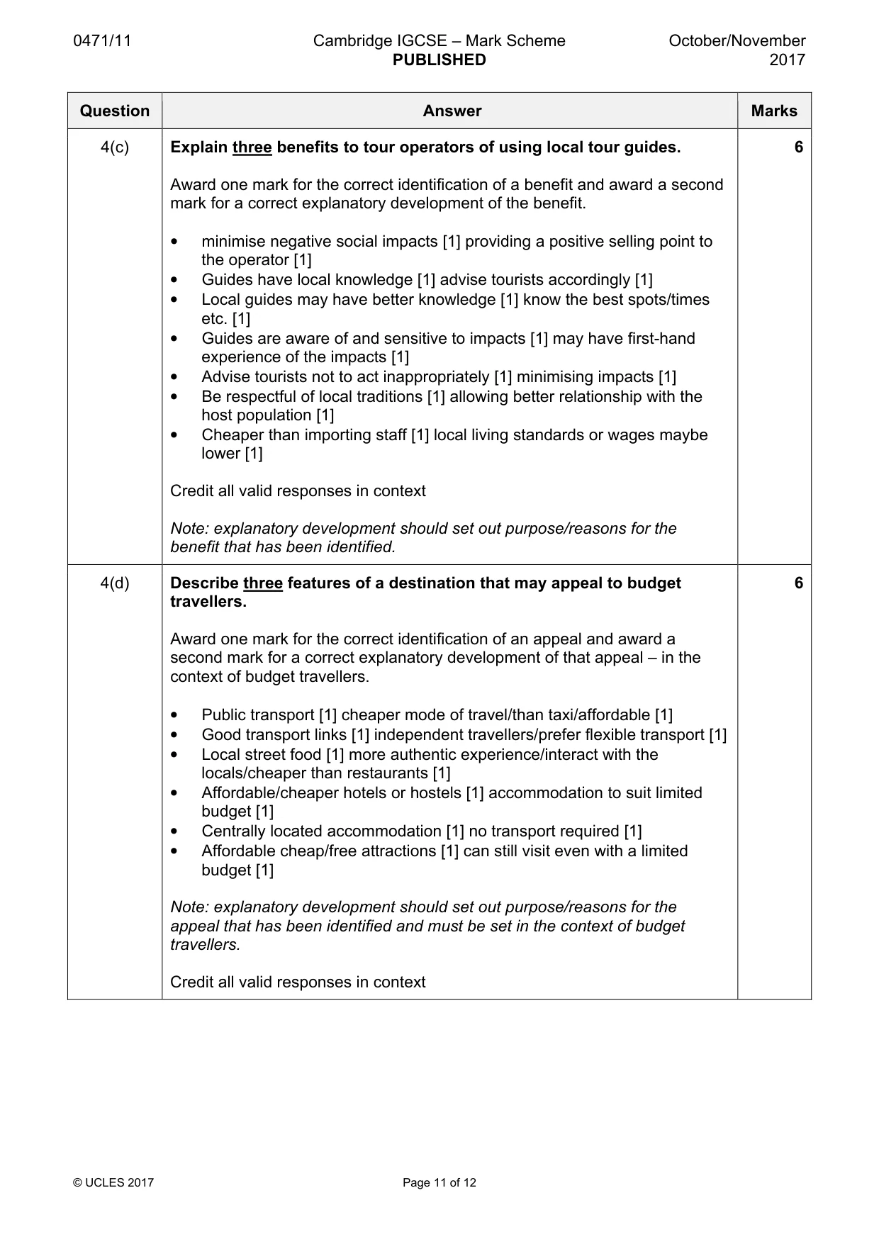 Mark scheme, page 11 of 12