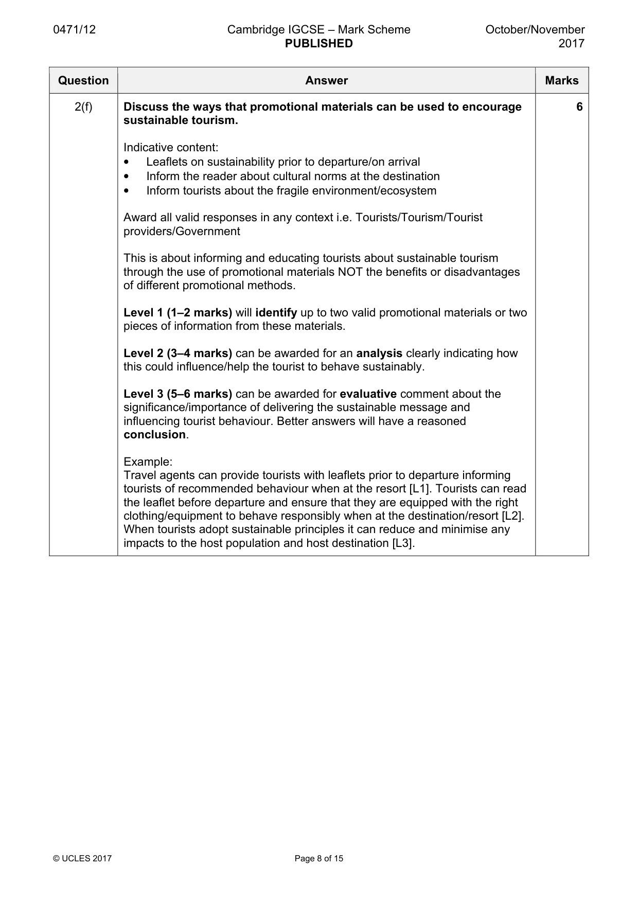 Mark scheme, page 8 of 15