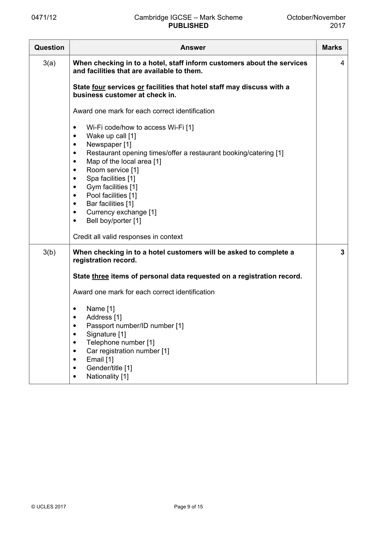 Mark scheme, page 9 of 15