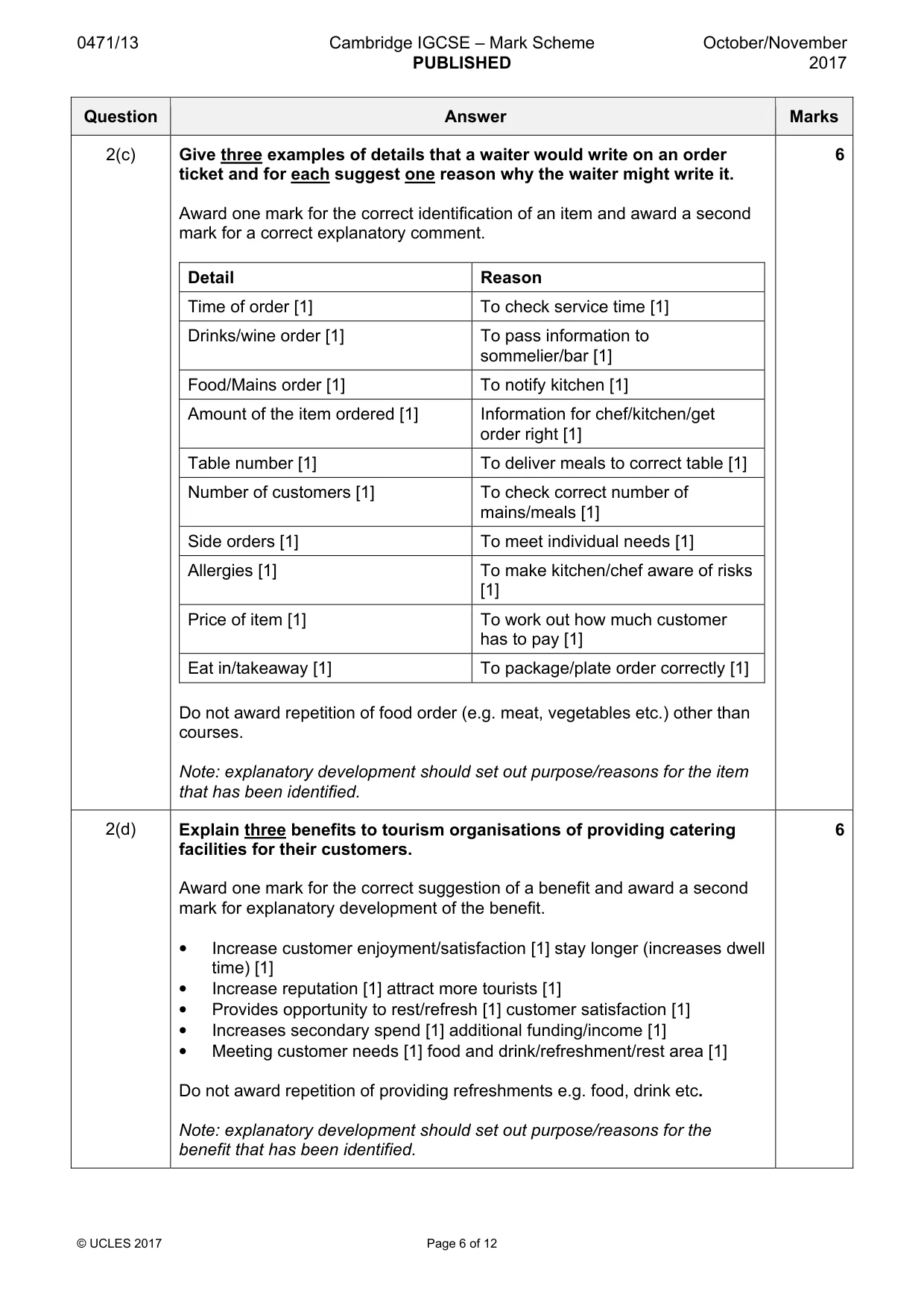 Mark scheme, page 6 of 12