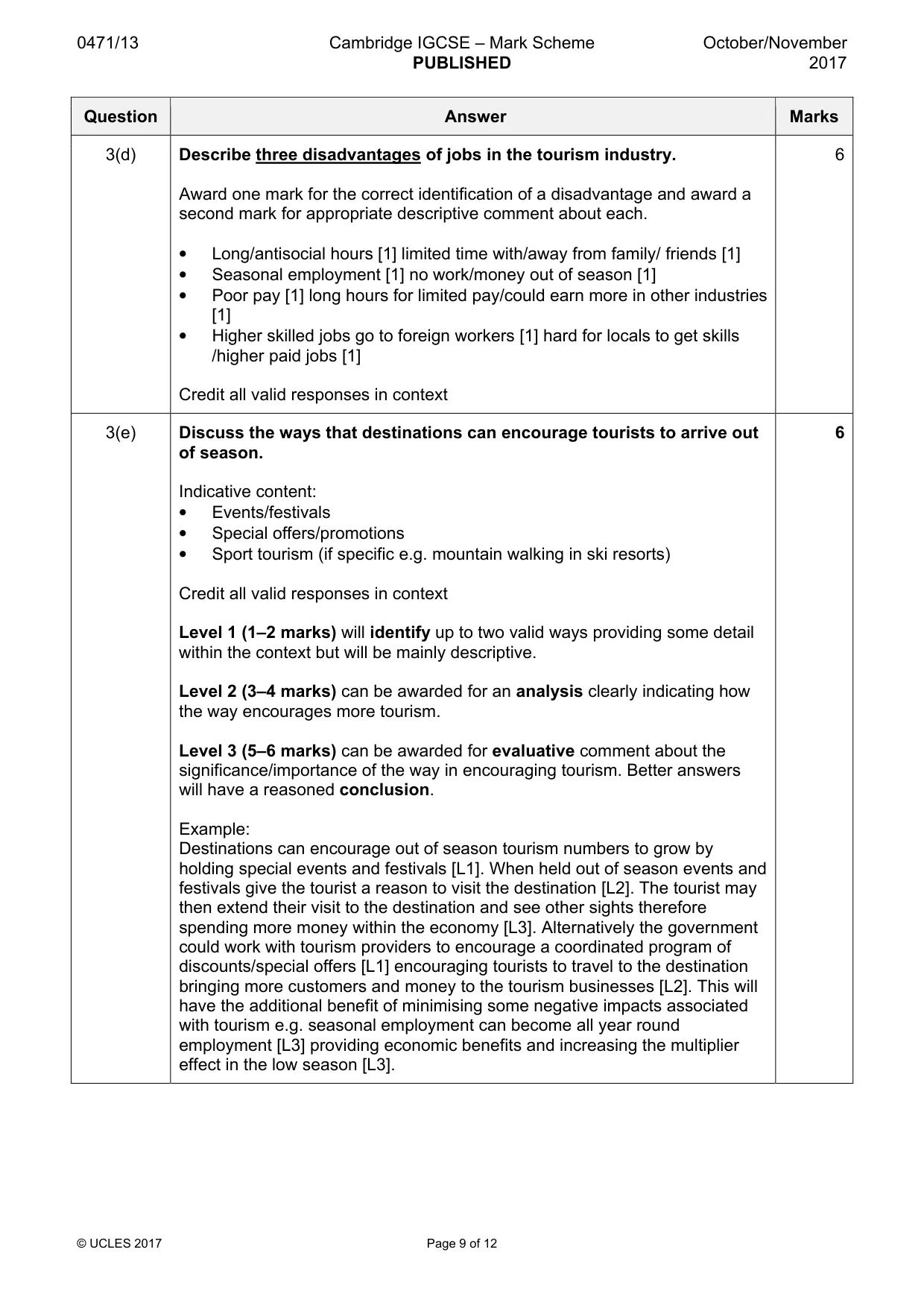 Mark scheme, page 9 of 12