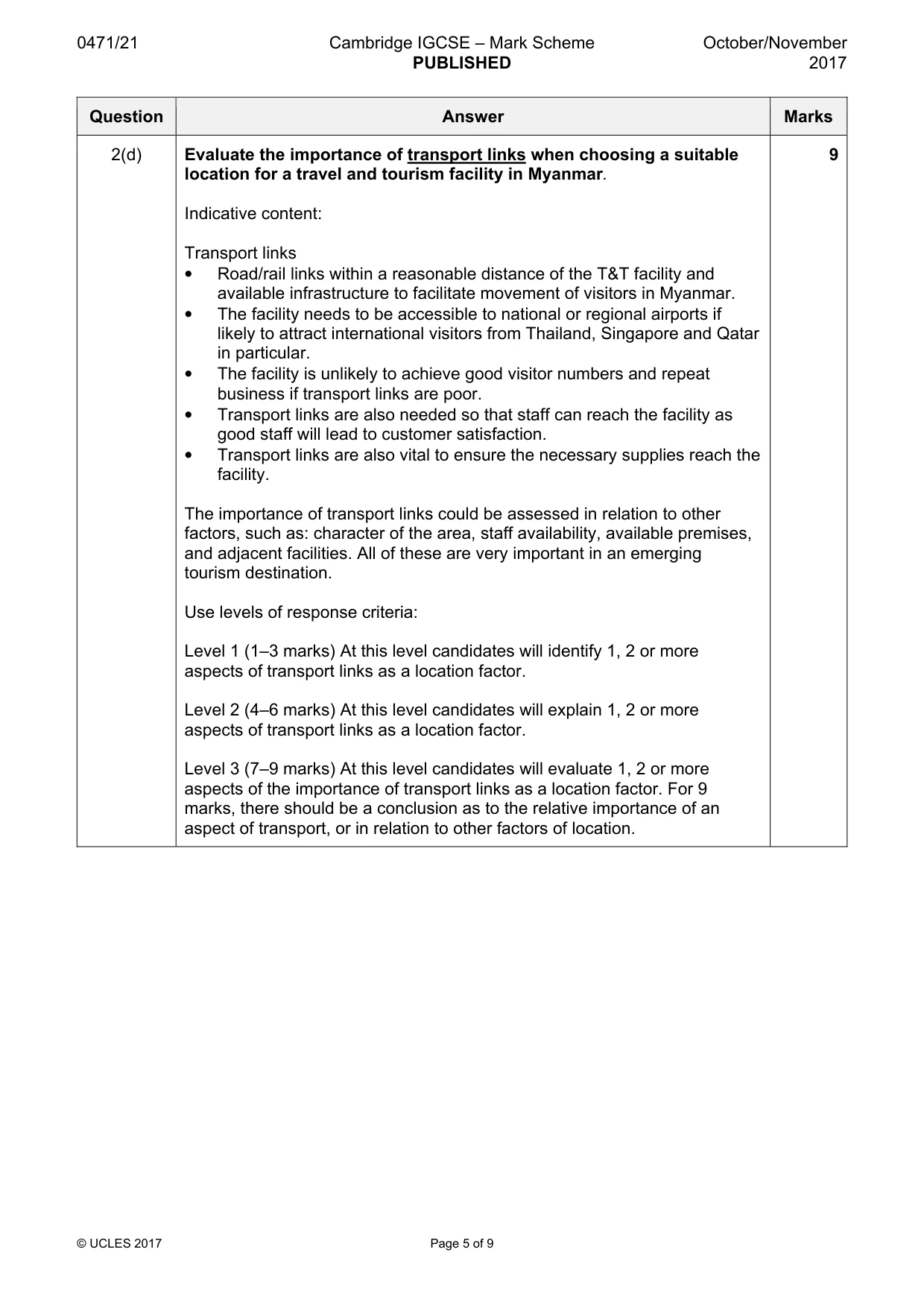 Mark scheme, page 5 of 9
