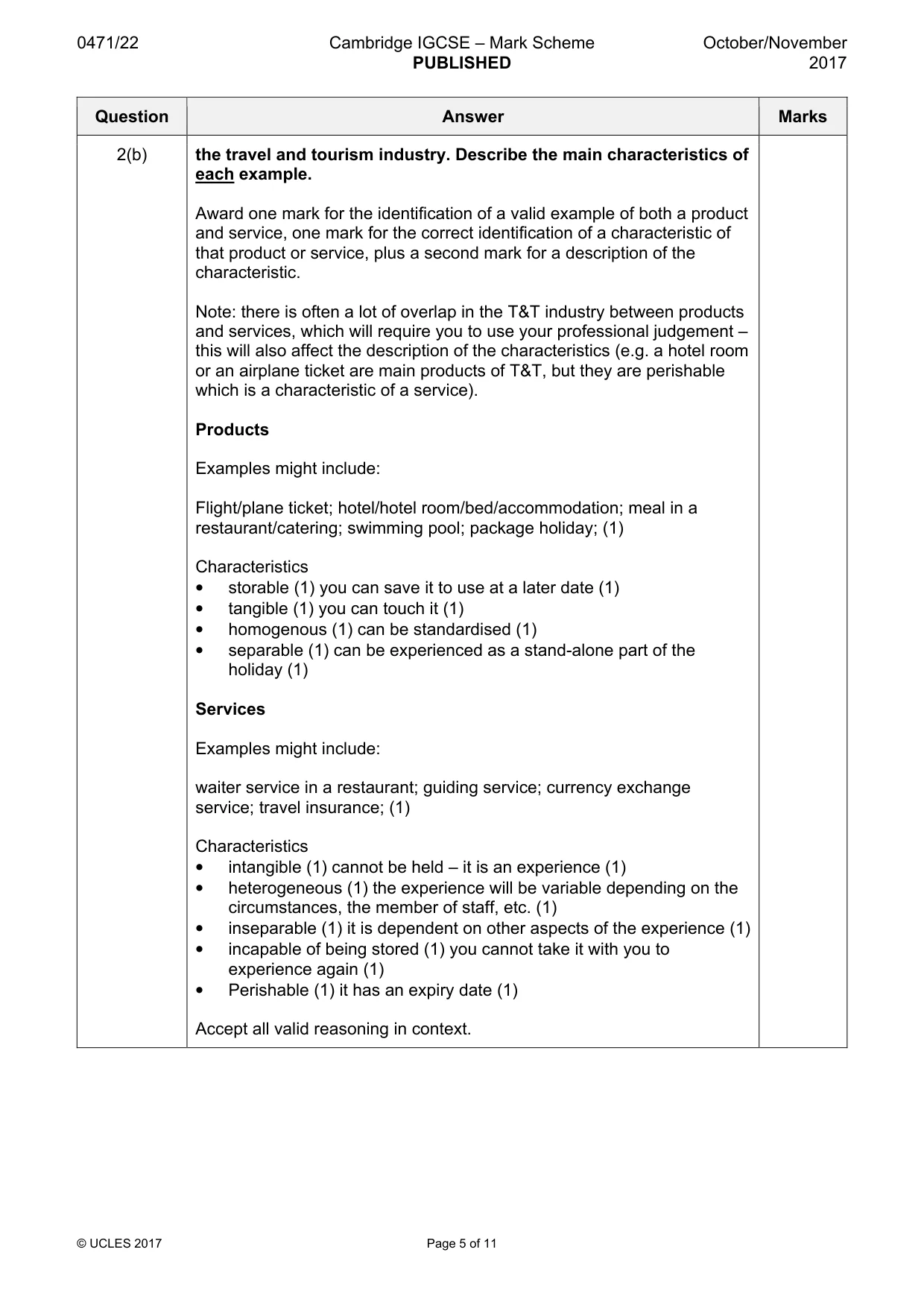 Mark scheme, page 5 of 11