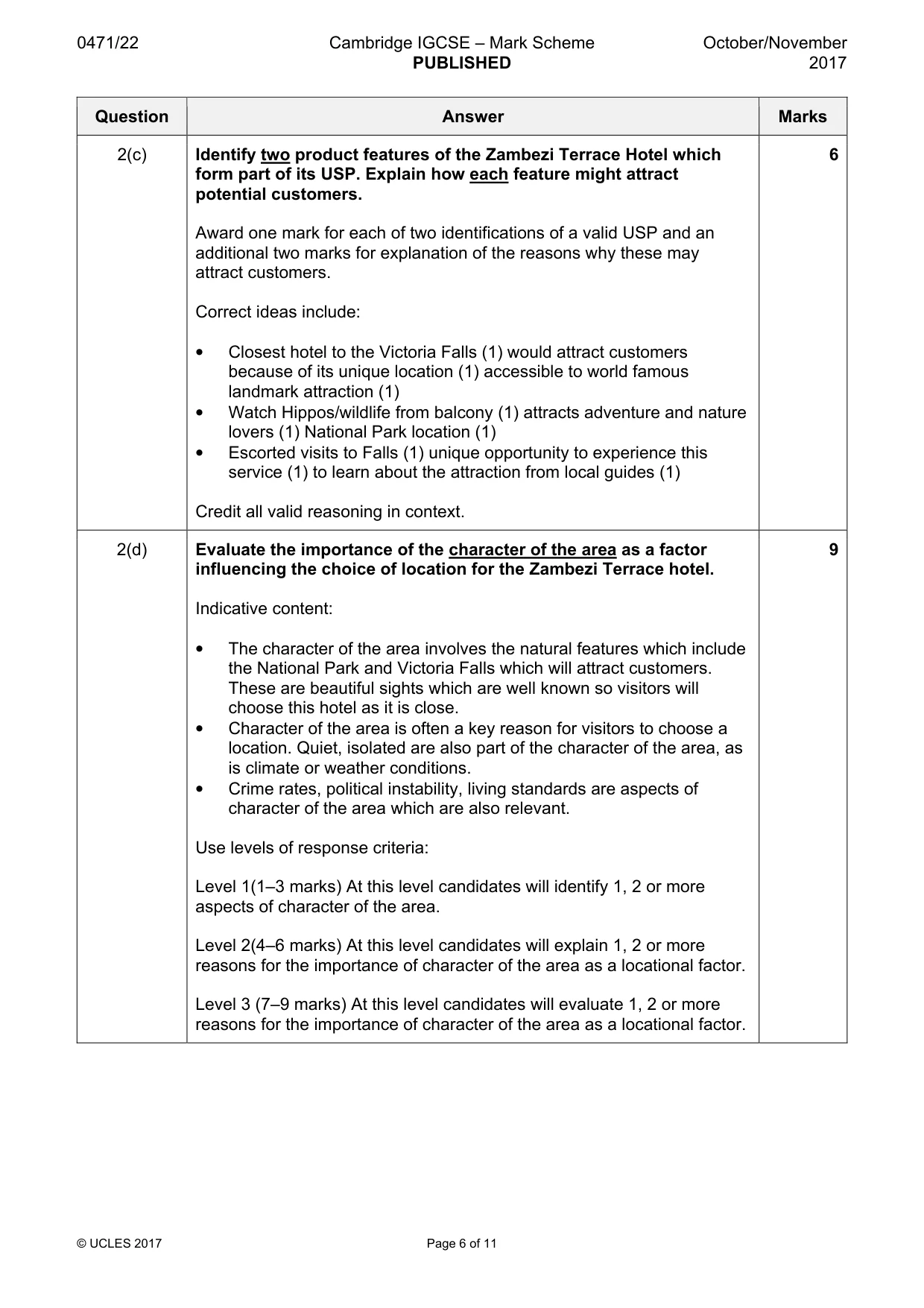 Mark scheme, page 6 of 11