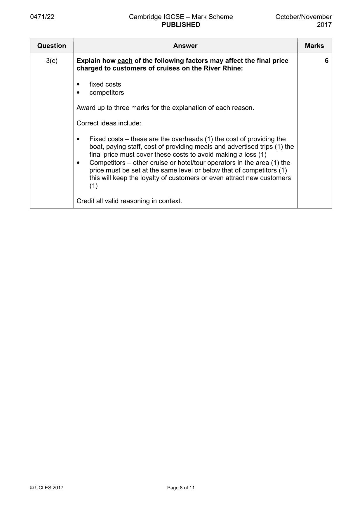 Mark scheme, page 8 of 11
