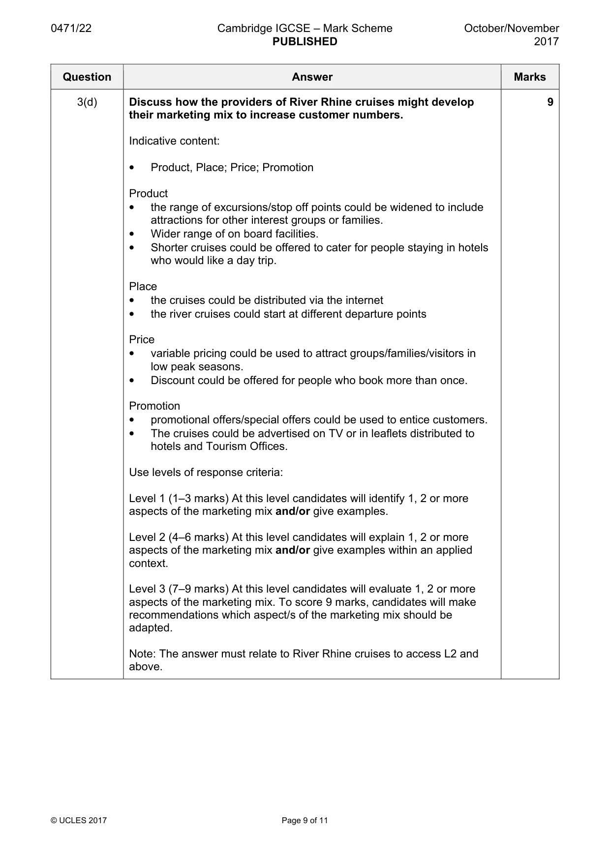 Mark scheme, page 9 of 11