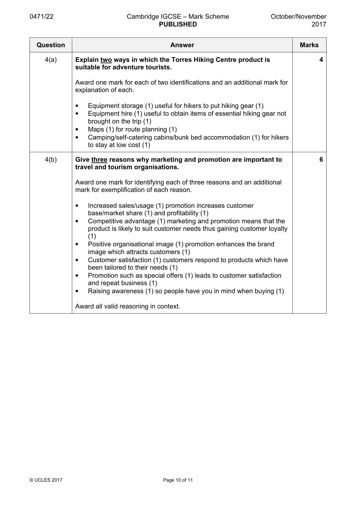 Mark scheme, page 10 of 11