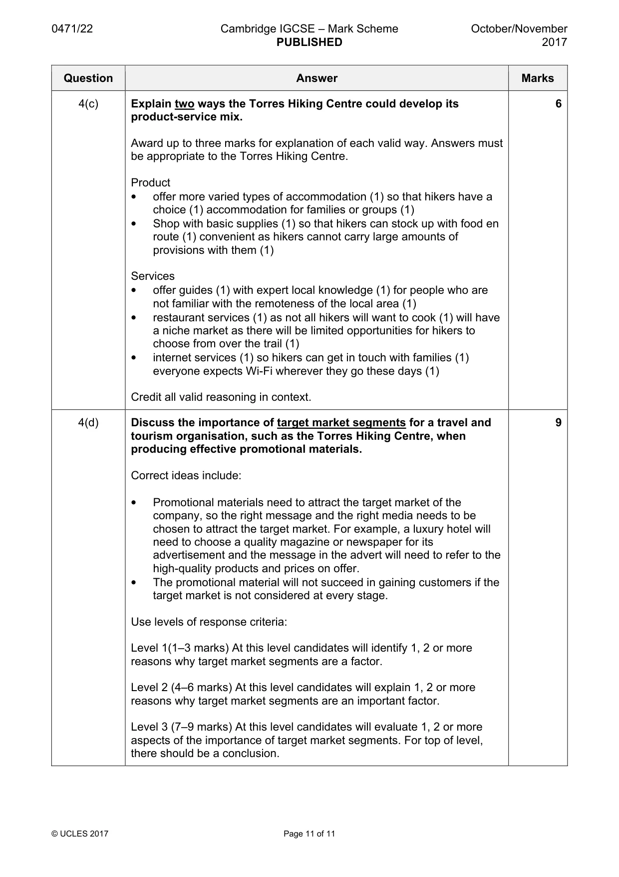 Mark scheme, page 11 of 11