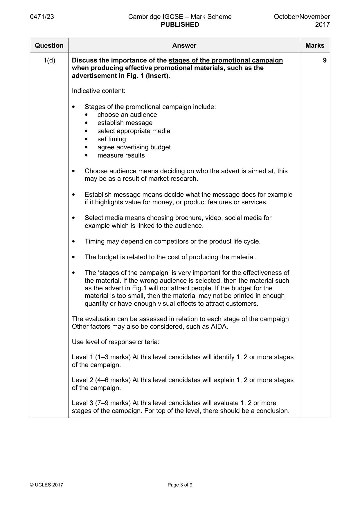 Mark scheme, page 3 of 9
