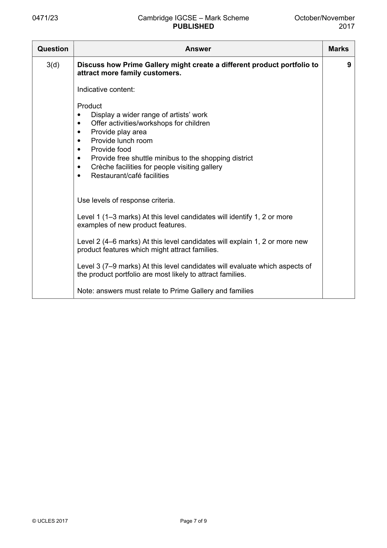 Mark scheme, page 7 of 9