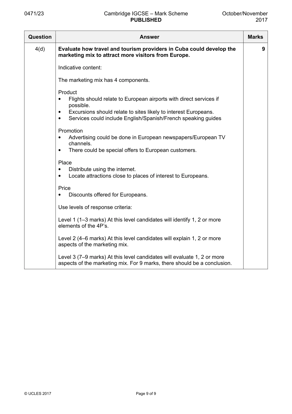 Mark scheme, page 9 of 9