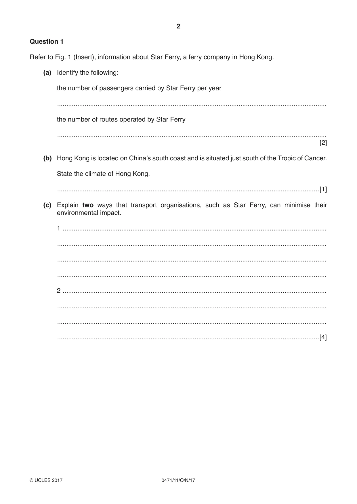 Cambridge IGCSE Travel and Tourism 0471 2017 Oct/Nov Paper 1 · Variant 1 question paper, page 2 of 12