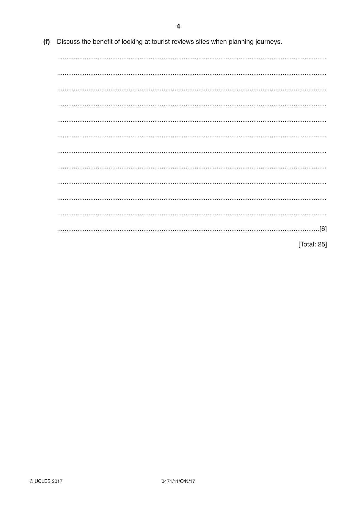 Cambridge IGCSE Travel and Tourism 0471 2017 Oct/Nov Paper 1 · Variant 1 question paper, page 4 of 12