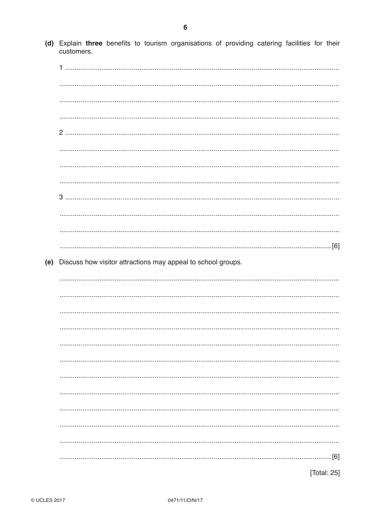 Cambridge IGCSE Travel and Tourism 0471 2017 Oct/Nov Paper 1 · Variant 1 question paper, page 6 of 12