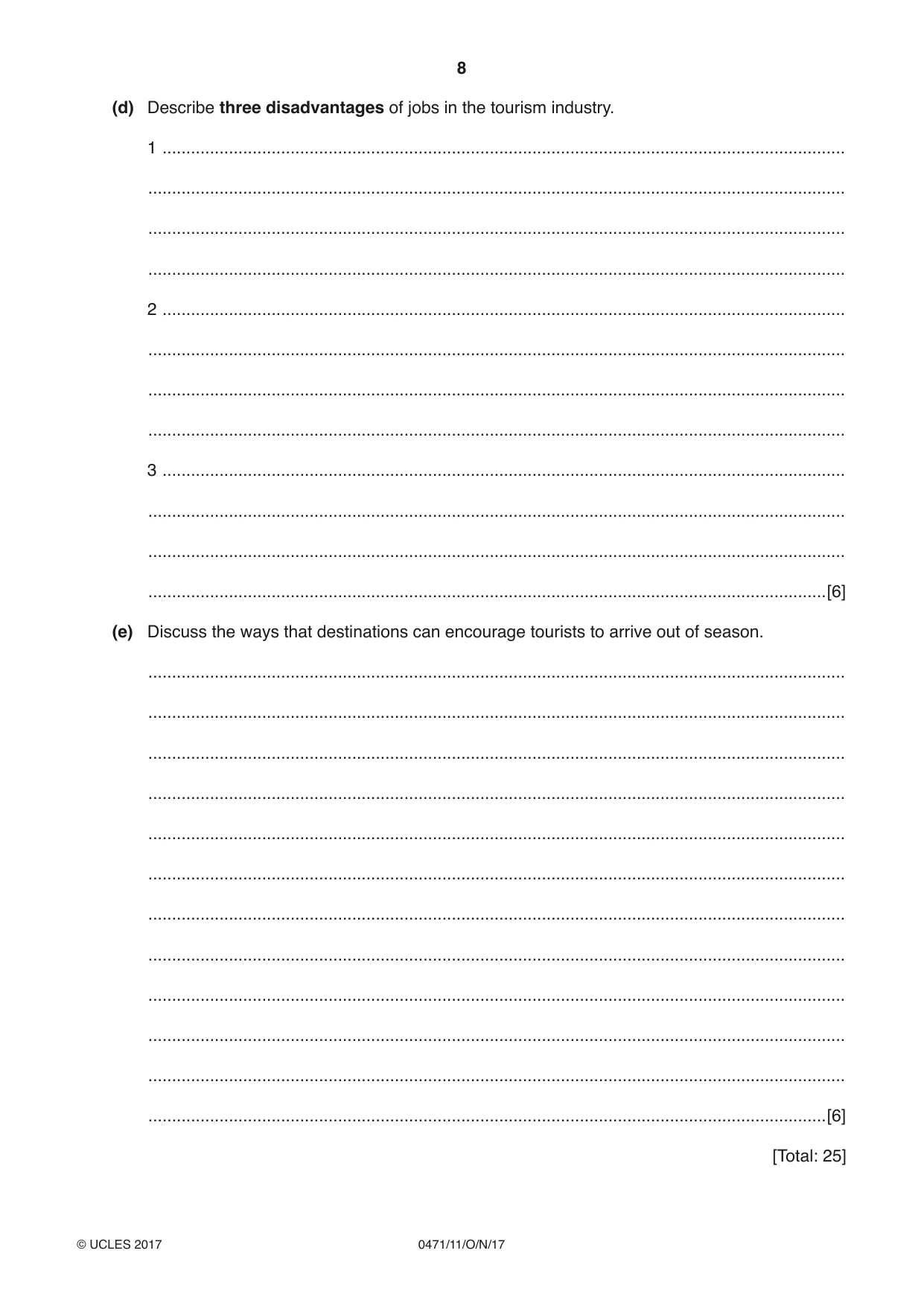 Cambridge IGCSE Travel and Tourism 0471 2017 Oct/Nov Paper 1 · Variant 1 question paper, page 8 of 12