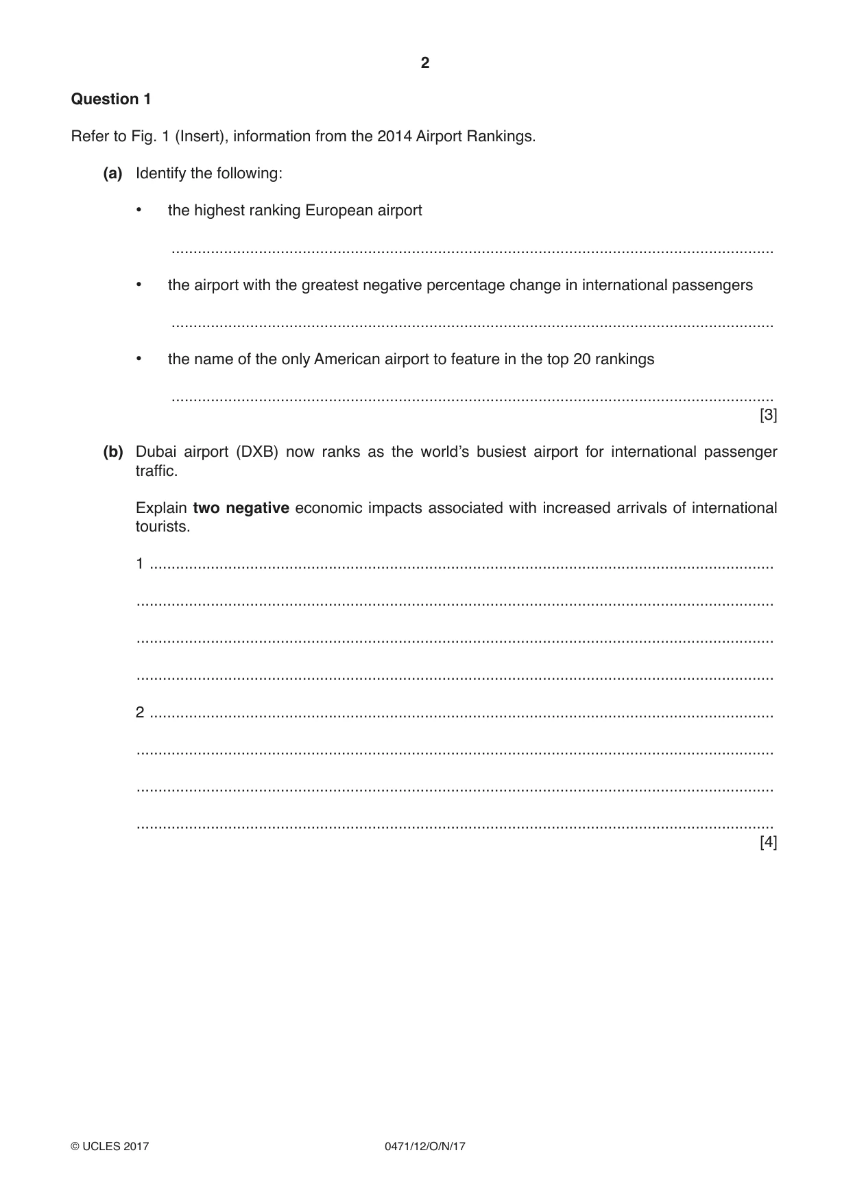Cambridge IGCSE Travel and Tourism 0471 2017 Oct/Nov Paper 1 · Variant 2 question paper, page 2 of 12
