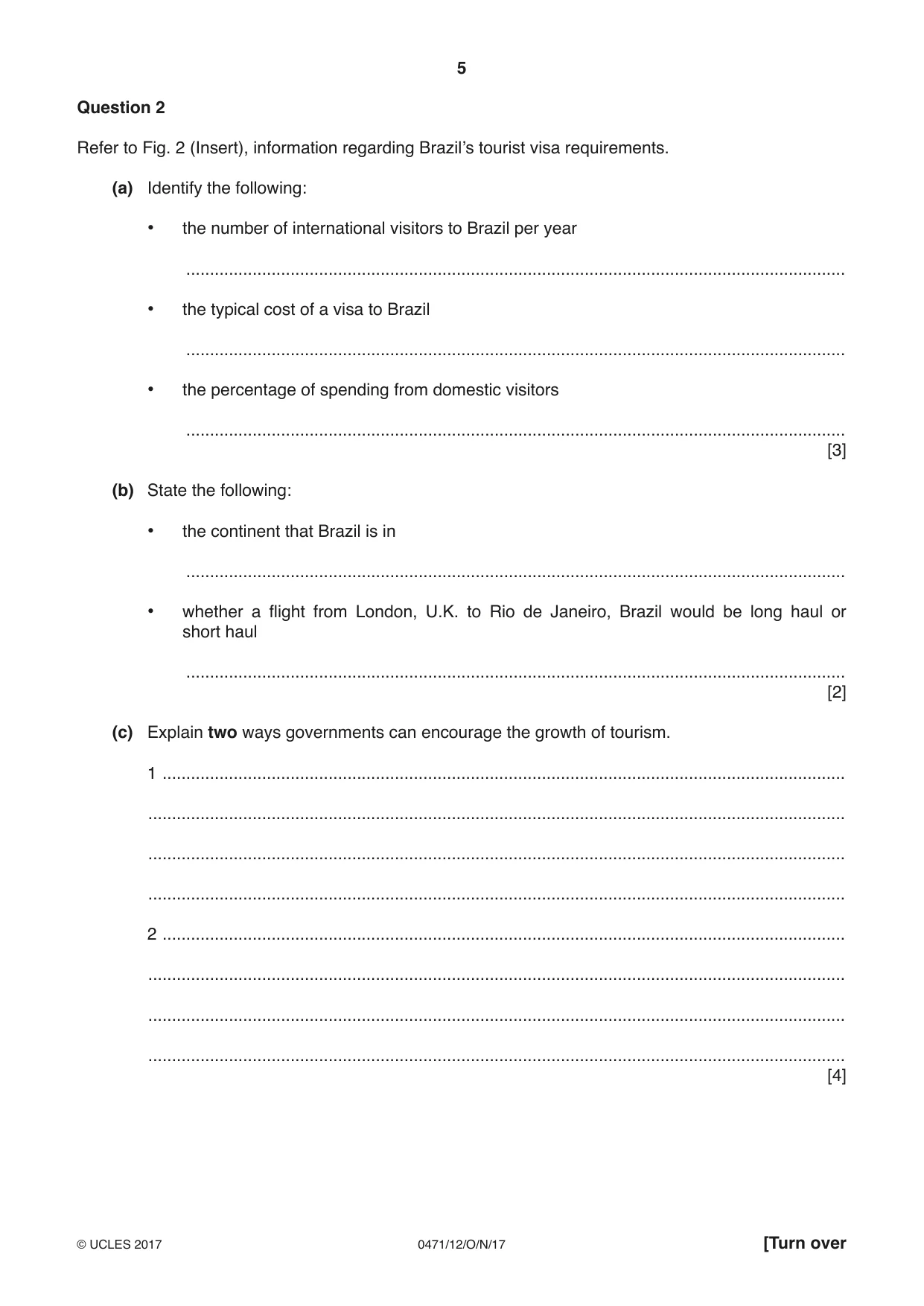 Cambridge IGCSE Travel and Tourism 0471 2017 Oct/Nov Paper 1 · Variant 2 question paper, page 5 of 12