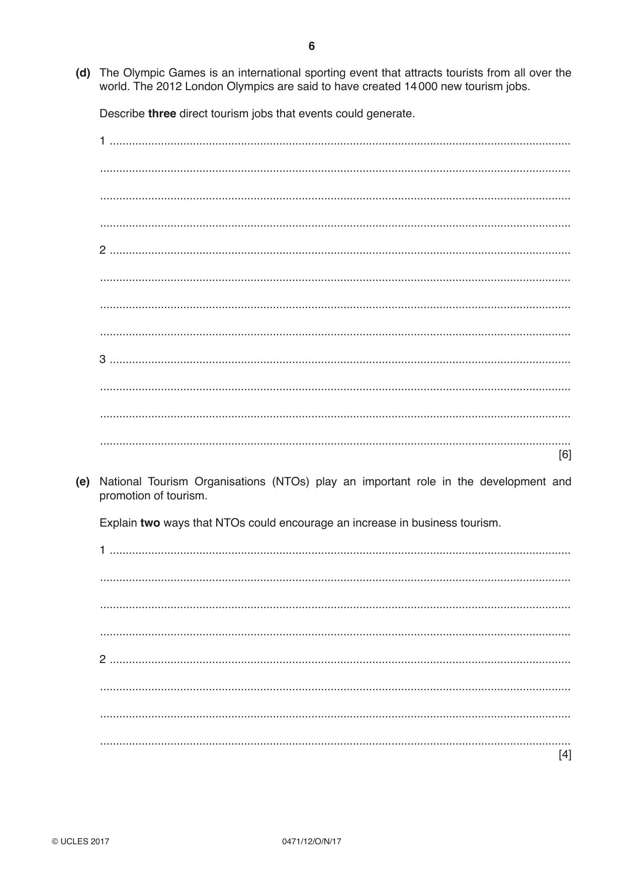 Cambridge IGCSE Travel and Tourism 0471 2017 Oct/Nov Paper 1 · Variant 2 question paper, page 6 of 12