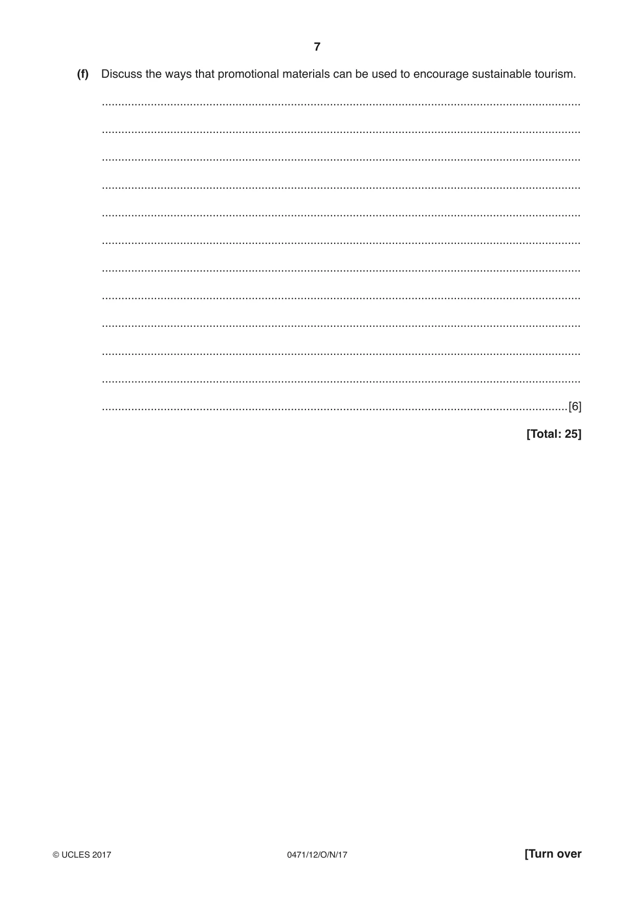 Cambridge IGCSE Travel and Tourism 0471 2017 Oct/Nov Paper 1 · Variant 2 question paper, page 7 of 12