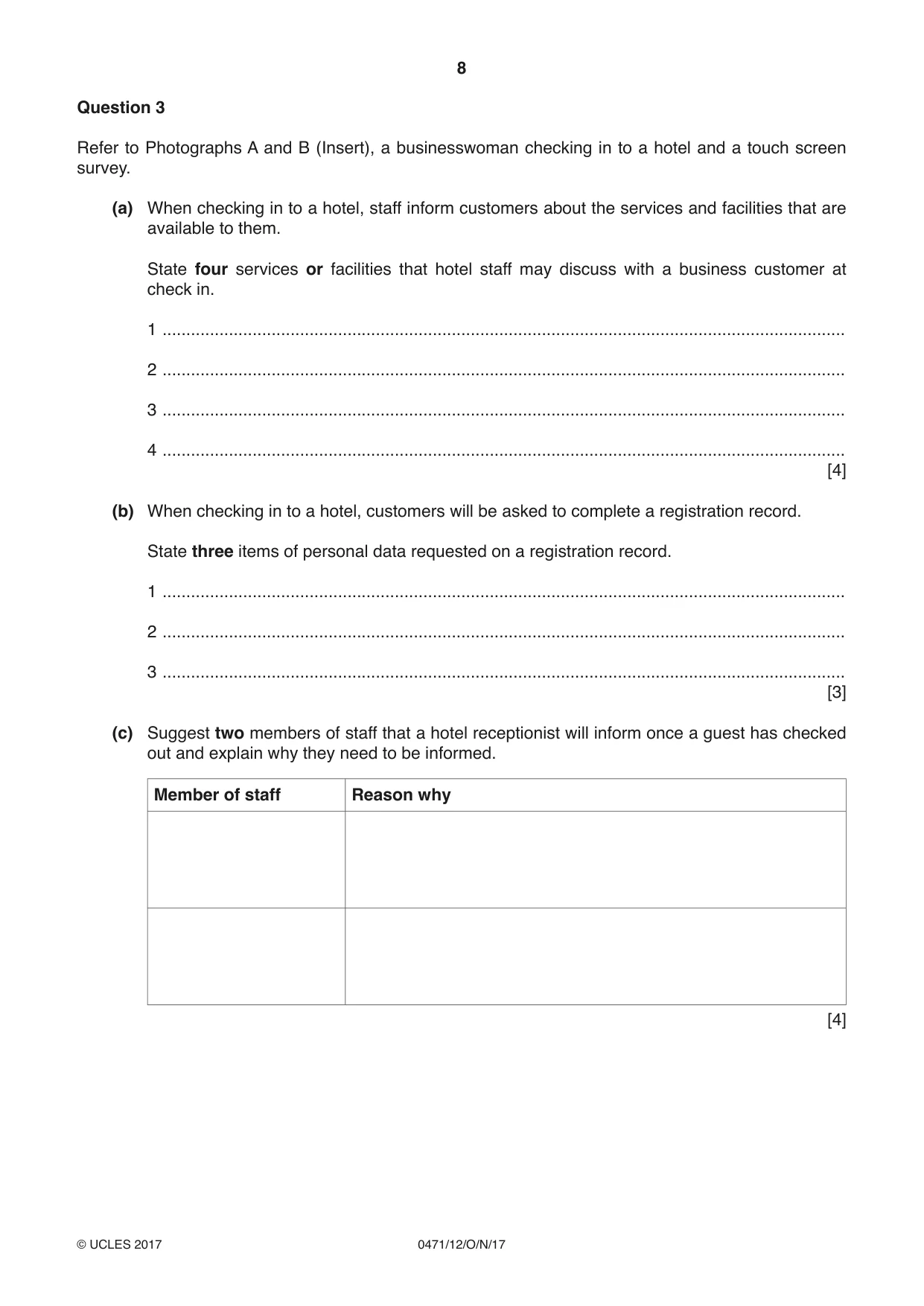 Cambridge IGCSE Travel and Tourism 0471 2017 Oct/Nov Paper 1 · Variant 2 question paper, page 8 of 12