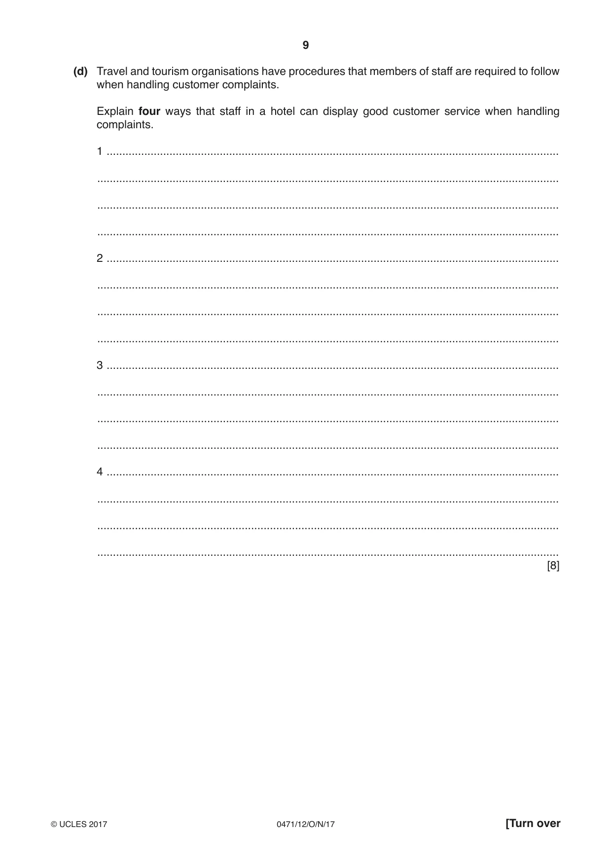 Cambridge IGCSE Travel and Tourism 0471 2017 Oct/Nov Paper 1 · Variant 2 question paper, page 9 of 12