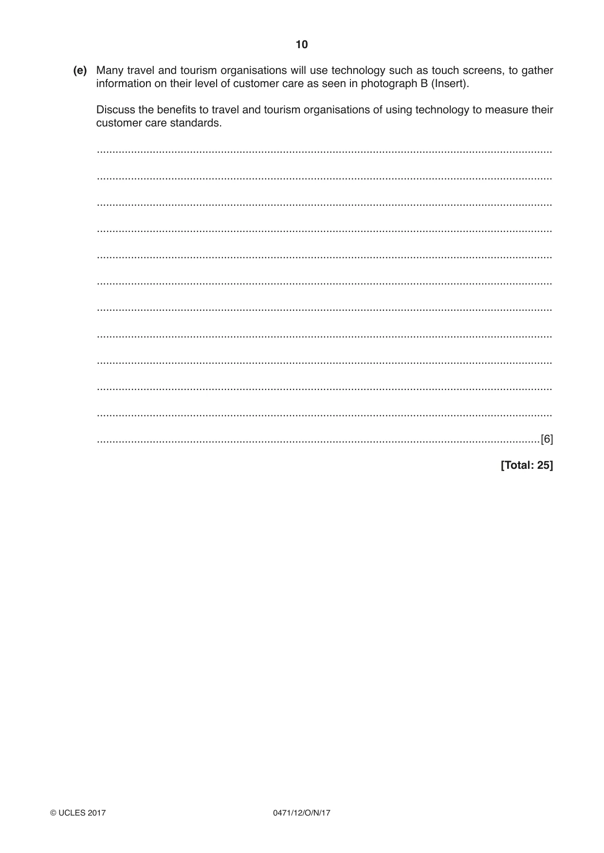 Cambridge IGCSE Travel and Tourism 0471 2017 Oct/Nov Paper 1 · Variant 2 question paper, page 10 of 12