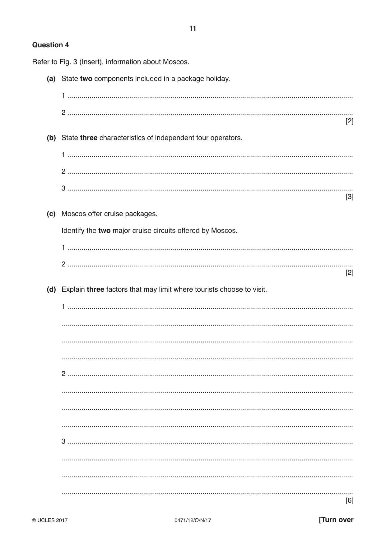 Cambridge IGCSE Travel and Tourism 0471 2017 Oct/Nov Paper 1 · Variant 2 question paper, page 11 of 12