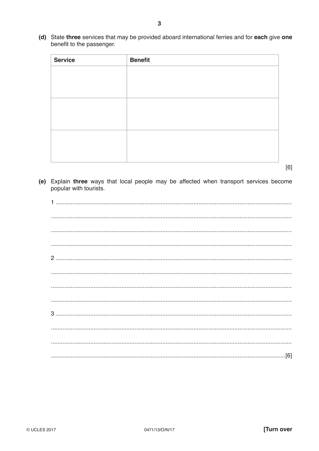Cambridge IGCSE Travel and Tourism 0471 2017 Oct/Nov Paper 1 · Variant 3 question paper, page 3 of 12