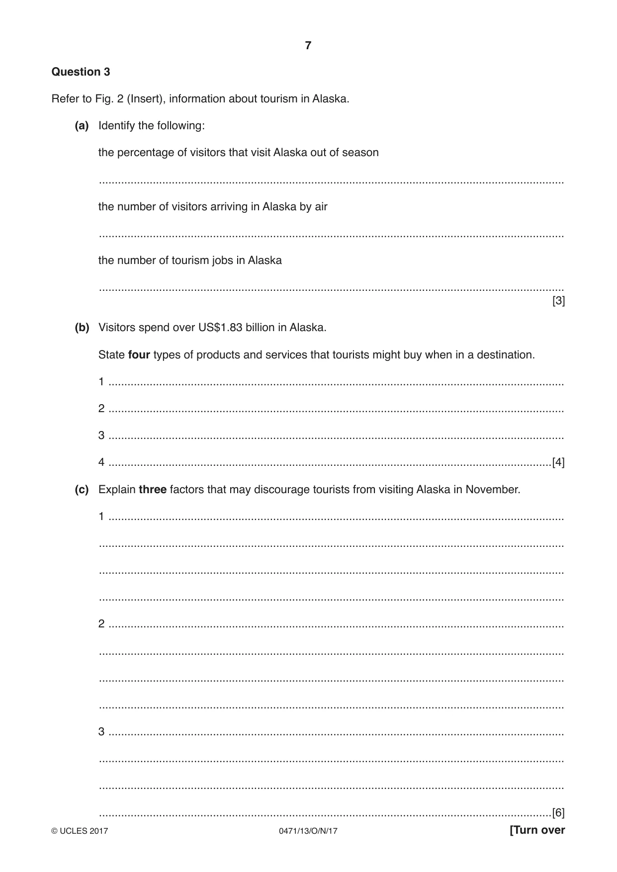 Cambridge IGCSE Travel and Tourism 0471 2017 Oct/Nov Paper 1 · Variant 3 question paper, page 7 of 12